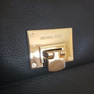 Michael Kors Black Leather Satchel-like Square Bag with Gold Hardware